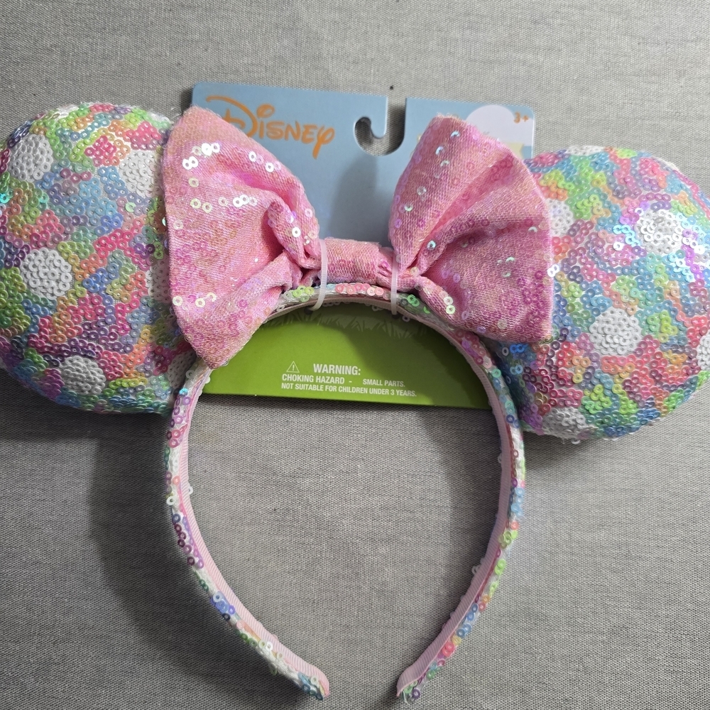 Disney Sequin Rainbow Minnie Ears Headband with Pink Bow - Picture 2 of 6